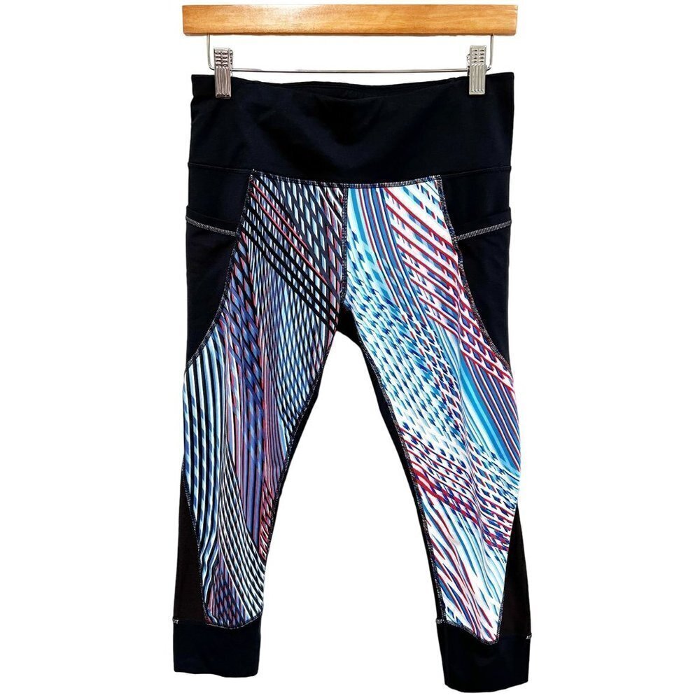 Athleta Mosaic Relay Capri 2.0 Cropped Leggings Red Blue Black w Pockets